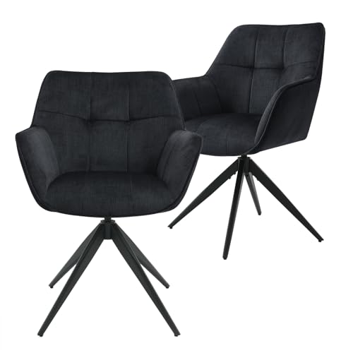 DITAIX 2er Drehstuhl Esszimmerstuhl Velours: Schreibtischstuhl 360° Drehbar Polsterstuhl mit Armlehne & Samtbezug - Drehstuhl für Büro Schlafzimmer Wohnzimmer (Black, 2er) von DITAIX