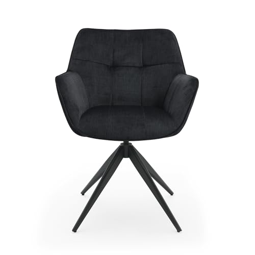 DITAIX 2er Drehstuhl Esszimmerstuhl Velours: Schreibtischstuhl 360° Drehbar Polsterstuhl mit Armlehne & Samtbezug - Drehstuhl für Büro Schlafzimmer Wohnzimmer (Black, 2er) von DITAIX