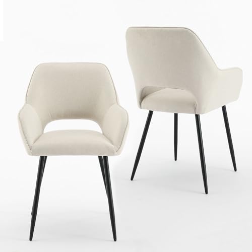 DITAIX 2er Moderner Esszimmer Stuhl in Velours: Esszimmer Stühle mit Armlehne aus Samt Elegante Metallbeine - Ergonomisch & Einfache Montage (Beige, 2er Set) von DITAIX