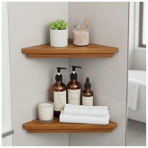 DITAVN Holz Eckregal Duschregal Dreieckiges Eckregal Holz Badregal für geflieste Wand, 2 Pack Dusche Eckregal Ohne Bohren von DITAVN