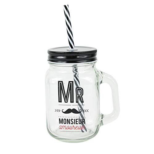 DITES LE AVEC DES MOTS Sagen Sie es mit der Worte fy7554 MR Verliebte Mason Jar Glas transparent/schwarz 11 x 8,50 x 19,80 cm von DITES LE AVEC DES MOTS