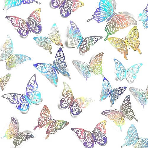 36PCS 3D Laser Schmetterling Wanddekoration Aufkleber DIY Kunst Sticker Holographische Silber Schmetterling Dekorationen für Spiegel Kinderzimmer Hochzeit Glitter Party Dekor (Laser Silber) von DITK-U