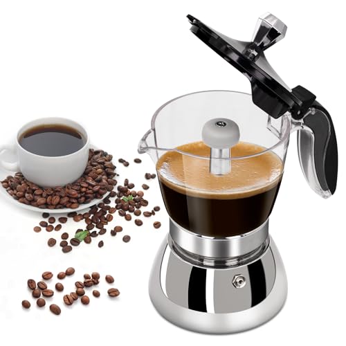 DITOSH 6 Tasse Kunststoff Transparent Moka Pot Edelstahl Uncoated Stovetop Espresso Maker Italienisch Kaffeemaschinen Mocha Greca Maschine Cafe Classic Induktionskocher für Home Camping 300ml von DITOSH