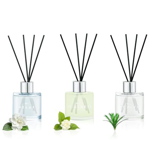 Raumduft Reed Diffuser 3 x 50ml Mit 12 Duftstäbchen Gardenie/Jasmin Weißer Tee/Zitronengras Ingwer,Natürlich, Home Duft Raumdüfte Lufterfrischer für Schlafzimmer Büro Badezimmer Regal von DIUFJAG
