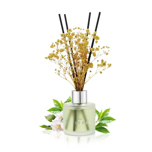 Duftstäbchen Jasmine White Tea Reed Diffuser, 50ml Schilfrohr-Diffusor mit getrockneter Blume für Badezimmer Kleiner Ort, hält bis zu 30 Tage von DIUFJAG