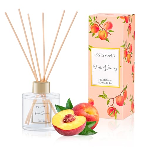 Pfirsich-Duft-Diffusor mit 6 Faserstäbchen, 100 ml, Schilfrohr-Diffusor-Set, Aromatherapie, Duftzerstäuber, Lufterfrischer für Zuhause, Schlafzimmer, Badezimmer von DIUFJAG