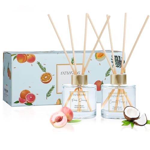Raumduft 2x100ml - Kokosnuss/Pfirsich,Mit 6 Duftstäbchen Aromatherapie Diffusor,Home Duft Reed Diffuser Lufterfrischer für Schlafzimmer Büro Badezimmer Regal Dekor Raumduft 2x100ml - Kokosnuss/Pfirsich,Mit 6 Duftstäbchen Aromatherapie Diffusor,Home Duft Reed Diffuser Lufterfrischer für Schlafzimmer Büro Badezimmer Regal Dekor von DIUFJAG