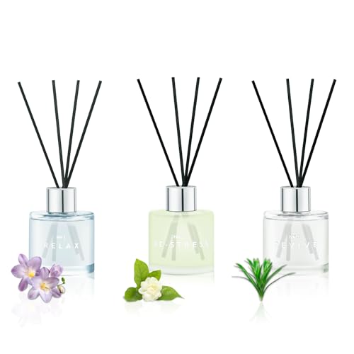 Raumduft Diffuser 3 x 50ml Aromatherapie Diffusor Setz Mit 12 Duftstäbchen Freesie/Jasmin Weißer Tee/Zitronengras Ingwer,Natürlich, Langanhaltend,Home Duft für Schlafzimmer Büro Badezimmer Regal Dekor von DIUFJAG