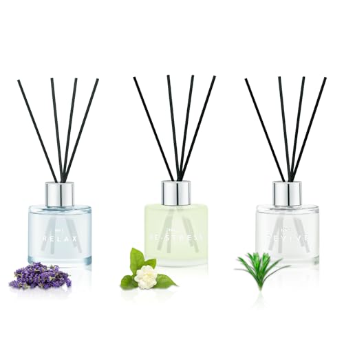 Raumduft Diffuser 3 x 50ml Mit 12 Duftstäbchen,Lavendel Geranie/Jasmin Weißer Tee/Zitronengras Ingwer,Natürlich,Langanhaltend,Home Duft Reed Diffuser Raumdüfte für Schlafzimmer Büro Badezimmer von DIUFJAG