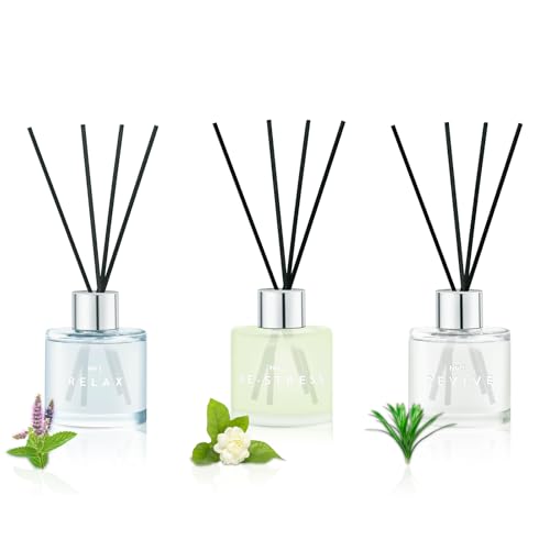 Raumduft Diffuser 3x50ml Mit 12 Duftstäbchen,Patschuli/Jasmin WeißerTee/Zitronengras Ingwer,Natürlich,Langanhaltend,Home Duft Reed Diffusor Lufterfrischer für Schlafzimmer Büro Badezimmer Regal Dekor von DIUFJAG