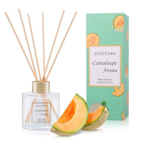 Raumduft Diffuser Mit 6 Duftstäbchen 100ml - Kantalupe,Aromatherapie Diffusor,Natürlich,Langanhaltend,Home Duft Reed Diffusor Lufterfrischer für Schlafzimmer Büro Badezimmer Regal Dekor von DIUFJAG