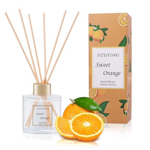 Raumduft Diffuser Mit 6 Duftstäbchen 100ml - Orange,Aromatherapie Diffusor,Natürlich,Langanhaltend,Home Duft Reed Diffusor Lufterfrischer für Schlafzimmer Büro Badezimmer Regal Dekor von DIUFJAG