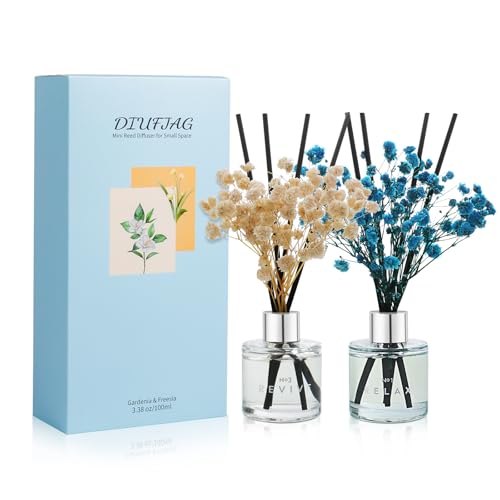 Raumduft Freesie Gardenie,Mit 16 Duftstäbchen Reed Diffuser Getrockneter Blume für Badezimmer Schlafzimmer Büro, 2 x 50 ml von DIUFJAG