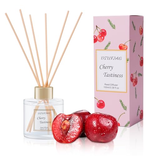 Raumduft Mit 6 Duftstäbchen 100ml - Kirsche,Aromatherapie Diffusor,Langanhaltend,Home Duft Reed Diffuser Lufterfrischer für Schlafzimmer Büro Badezimmer Regal Dekor von DIUFJAG