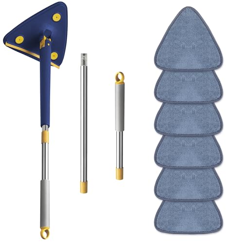 Shine Dreieckiger Wischmopp mit verstellbarem langem Griff und 2 Ersatzpads, 360° drehbarer Mehrzweck-Reinigungsmopp (blau) von DIUS