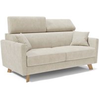 Francy Schlafsofa mit verstellbaren Kopfstützen aus abwaschbarem Stoff T17 200 cm (mat. 160x197) Creme von DIVANI.STORE