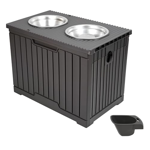 DIVCHI 2-in-1 erhöhte Hundenäpfe Haustierfutter Aufbewahrungsbehälter mit doppelten Edelstahlnäpfen & Schaufel Futterstation für Hunde und Katzen von DIVCHI