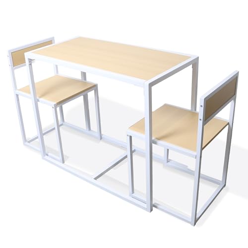DIVCHI 3-teiliges Esstisch-Set, Küchentisch und Stuhl-Sets für 2 Frühstücksbartische und Stühle, platzsparendes Design für Esszimmer, Wohnzimmer, Küche (weiß) von DIVCHI