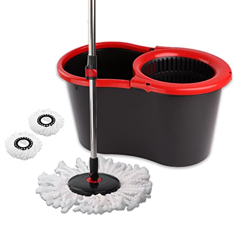 DIVCHI Mikrofaser-Wischmopp und Eimer-Set, Spin Mop zum Reinigen von Böden, Set mit 1 x Mop, 1 x Eimer + 2 Ersatz-Moppköpfe, Rot/Grau von DIVCHI