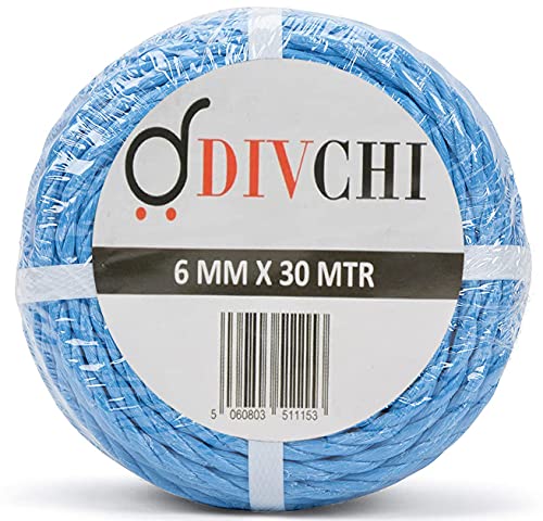 DIVCHI Polypropylen-Seil, 30 m x 6 mm, blau, Profi-Qualität, perfekt für Heimwerker, Handwerk, Bauarbeiter, Gartenarbeit, Transport, Garagen und Industrie. von DIVCHI