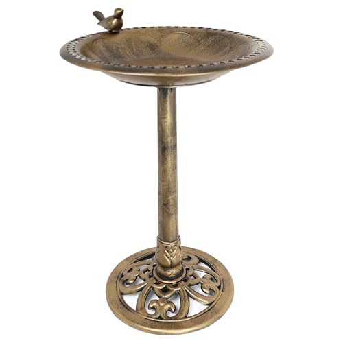 DIVCHI Vogeltränke für Garten, freistehende Vogeltränke, Wildvögel, Bäder, Futterschale, Standfuß, Vogeltränke für draußen, Terrasse, Hof und Rasen-Dekor (Bronze-Vogeltränke mit 1 Vogel) von DIVCHI