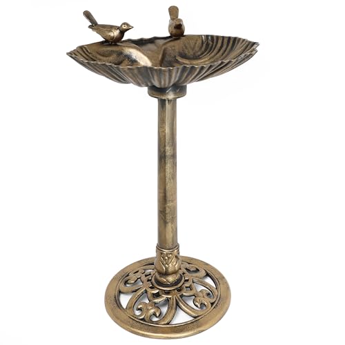 DIVCHI Vogeltränke für Garten, freistehende Vogeltränke, Wildvögel, Bäder, Futterschale, Standfuß, Vogeltränke für draußen, Terrasse, Hof und Rasen-Dekor (Bronze-Vogeltränke mit 2 Vögeln) von DIVCHI