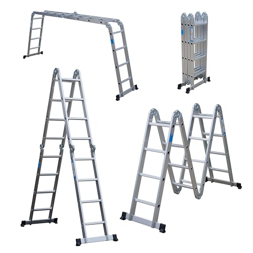 DIVID® Aluleiter 4,7 Meter | Leiter klappbar | Gelenkleiter 4 Stufen x 4 | Multifunktionsleiter belastbar bis 150Kg | Mehrzweckleiter | Klappleiter | Stehleiter ausziehbar | Teleskopleiter von DIVID