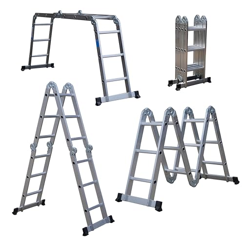 DIVID® Multifunktionsleiter Aluminium 4x4 (4,70m)/ 4x3 (3,60m) Klappbar, Klappleiter, Gelenkleiter, Stehleiter, Alumiumleiter bis 150Kg (3,60m) von DIVID