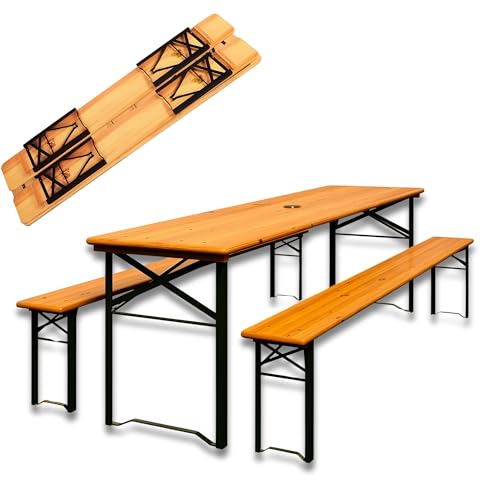 DIVID Bierzeltgarnitur 3-teilges Set|Tisch + 2 Bänke|Für drinnen und draußen|klappbar mit Tragegriffe|HxBxT: 170x46x75cm|Gartentisch (DIV-203/ Holz) von DIVID