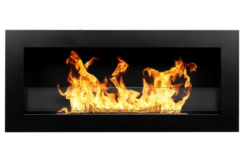 Bioethanolkamin Wand- oder Einbaukamin Livorno Nero L 90 x B 12 x H 40 cm mit Glas von DIVINA FIRE