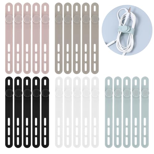 20 Stück Silikon Kabelbinder Wiederverwendbare Kabelhalter Bunt Cable Ties Kabelorganizer Draht Organizer Vielseitiger Kabel Organizer für Zuhause Büro Küche Schule (5 Farben) von DIVINA VITAE