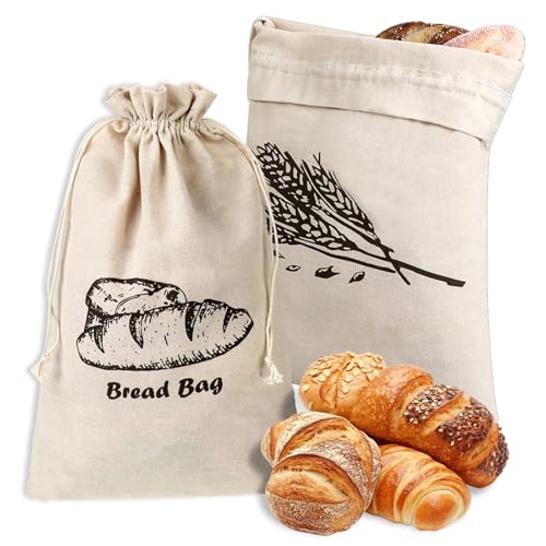 DIVINA VITAE 2 Stück Brotbeutel Leinen Brotsack Mit Kordelzug 29 X 44 Cm Leinenbeutel Für Brot Mit Innenfutter Wiederverwendbar Bread Bag Für Baguette Obst Gemüse Selbstgebackenes Brot von DIVINA VITAE