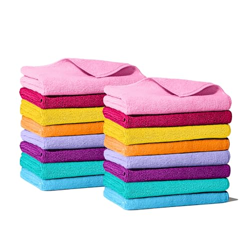 Divine Genius Happy Rainbow – Packung mit 16 wiederverwendbaren Mikrofasertüchern, super saugfähig, waschbar und strapazierfähig, für die Küche, schnelltrocknend, nachhaltig, 38 x 36 cm von DIVINE GENIUS