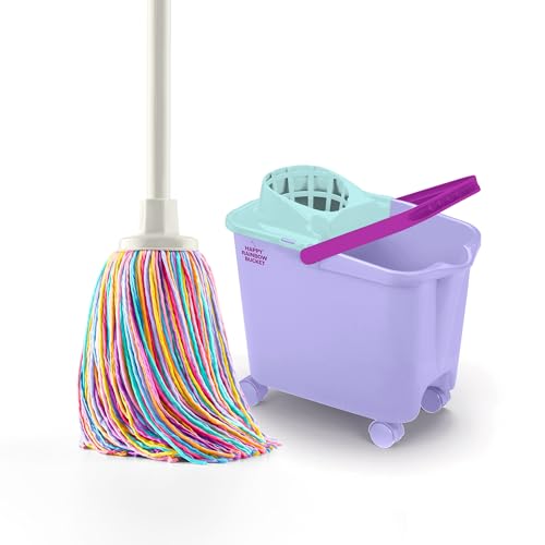 Divine Genius Happy Rainbow – Wischmopp mit 14L Auswringeimer und Schwenkrädern, nachhaltiges Reinigungsset mit recyceltem Mikrofasertuch, ideal für Haushalt und Böden von DIVINE GENIUS