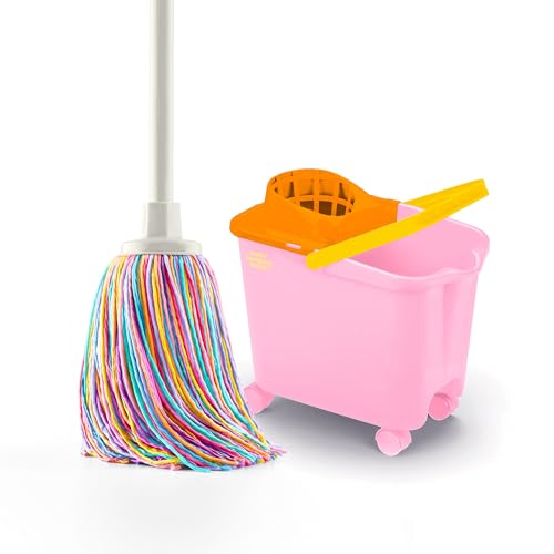 Divine Genius Happy Rainbow – Wischmopp mit 14L Eimer und Drehrollen, Nachhaltiges Reinigung-Set mit recyceltem Mikrofaser, Ideal für Haushalt und Böden von DIVINE GENIUS