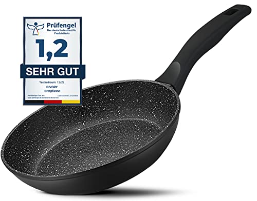 DIVORY Bratpfanne 16cm kein Induktion – Antihaft Beschichtete kleine Universalpfanne für alle Herdarten - Sichere Griffe (Schwarz, 16cm) von DIVORY