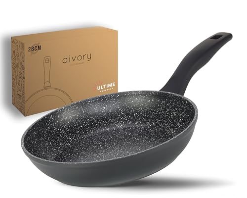 DIVORY Bratpfanne 28cm Induktion – Antihaft Beschichtete große Universalpfanne für alle Herdarten - Sichere Griffe, Spülmaschinen geeignet (Ultime, 28cm) von DIVORY