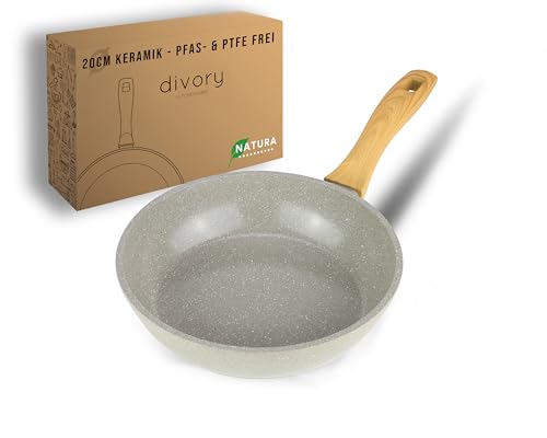 DIVORY Keramikpfanne 20cm – Pfanne mit Keramikbeschichtung Induktion, PFAS & PTFE frei, kleine Bratpfanne Keramik, Mini-Pfanne, Eierpfanne beschichtet - frying ceramic pan (Natura, 20 cm) von DIVORY