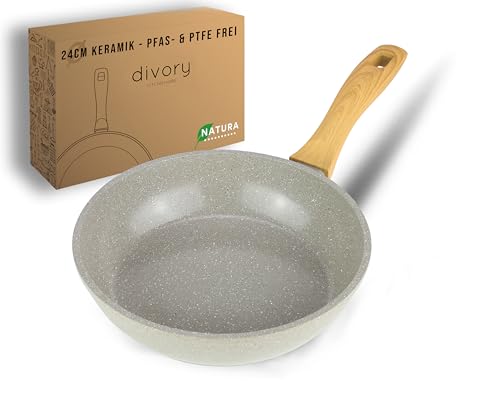 DIVORY Keramikpfanne 24cm – Pfanne mit Keramikbeschichtung Induktion, PFAS & PTFE frei, mittlere Bratpfanne Keramik, Pfannen, Eierpfanne beschichtet - frying ceramic pan (Natura, 24 cm) von DIVORY