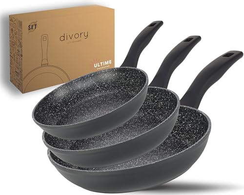 DIVORY Pfannenset 3-teilig Pfanne 20, 24cm, 28cm I Induktion, Abnehmbarer Griff, Antihaft Bratpfanne hoch, Induktionspfanne, 3er Set Universalpfanne (Ultime 20, 24, 28cm) von DIVORY