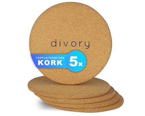 DIVORY Topfuntersetzer 19 cm (5 Stück) Kork Untersetzer Topf, Korkuntersetzer Rund, Topfuntersetzer Hitzebeständig, Untersetzer Kork, Topfuntersetzer, Topf Untersetzer Set von DIVORY