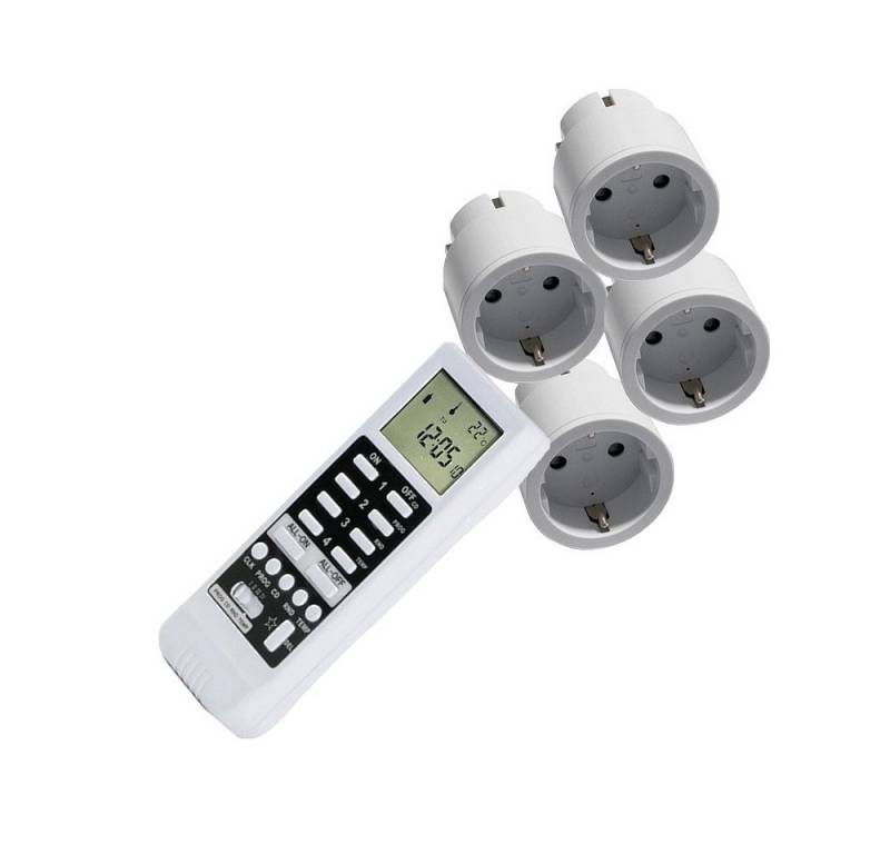 DIW-Funk Licht-Funksteuerung Intertechno Funk-Set: Timer DTZ-505+1-5 Funkstecker IT-3 zur Auswahl, für Innenbeleuchtung, Aussenbeleuchtung in geschuetzten Bereichen, Kaffeemaschinen, Ventilatoren, Heizluefter, Klimageraete, Aquariumtechnik, Poolpumpen, Pflanzenbeleuchtung, Anwesenheitssimulation im Urlaub, zeitgesteuerte Steuerung von Haushaltsgeraeten, Spar-Set, 4-tlg., Kabellose Funksteuerung, Anwesenheitssimulation, Temperatursteuerung von DIW-Funk
