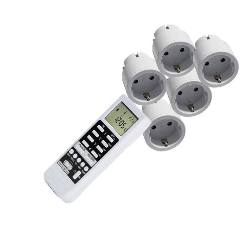 DIW-Funk Licht-Funksteuerung Intertechno Funk-Set: Timer DTZ-505+1-5 Funkstecker IT-3 zur Auswahl, für Innenbeleuchtung, Aussenbeleuchtung in geschuetzten Bereichen, Kaffeemaschinen, Ventilatoren, Heizluefter, Klimageraete, Aquariumtechnik, Poolpumpen, Pflanzenbeleuchtung, Anwesenheitssimulation im Urlaub, zeitgesteuerte Steuerung von Haushaltsgeraeten, Spar-Set, 5-tlg., Kabellose Funksteuerung, Anwesenheitssimulation, Temperatursteuerung von DIW-Funk