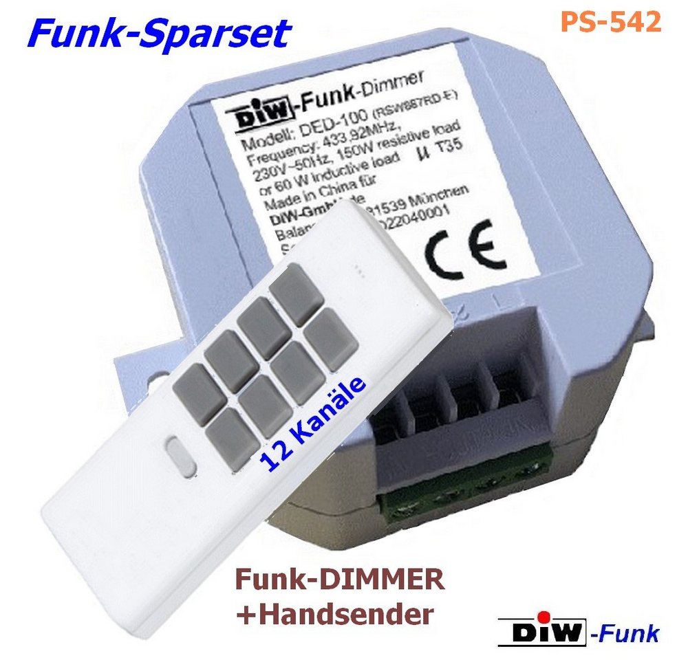 DIW-Funk Licht-Funksteuerung PS-542 DIW-Funk DIMMER-Set 230V-Funk-DIMMER DED-10, 1 Schaltkontakte, 2-tlg. von DIW-Funk