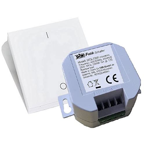 DIW-Funk PS-520: SPARSET 230V-Funk-Einbau-Schalter DES-2300 EIN/AUS, 2300W, kleine Bauform mit drahtlosem Wandsender DWS-11 von DIW-Funk