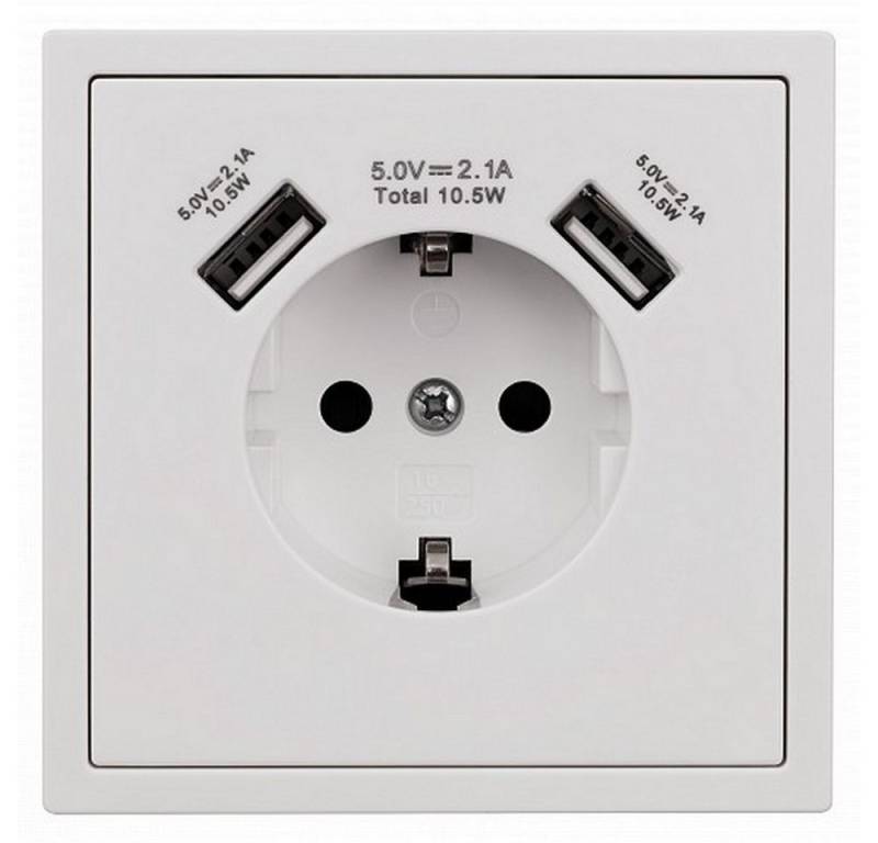 DIW Schalter SHALLOW-Weiss Komponenten ESH-361 Steckdose + 2xUS von DIW