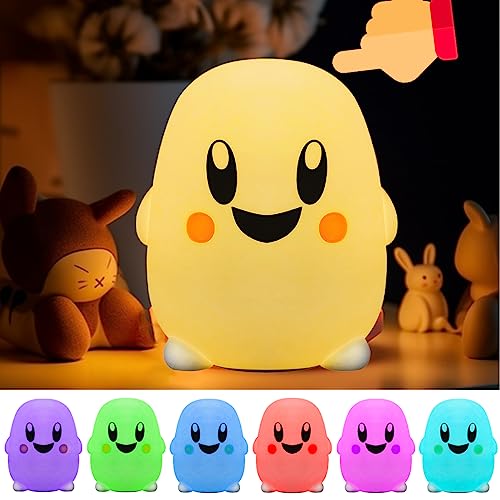 DIWUJI Led Nachtlicht Kinder mit Smiley Gesicht, Silikon Niedlich Mehrfarbig Nachtlampe, Tap Control, USB Wiederaufladbar, Stillen Nachttischlampe, für Schlafzimmer Kinder Baby von DIWUJI