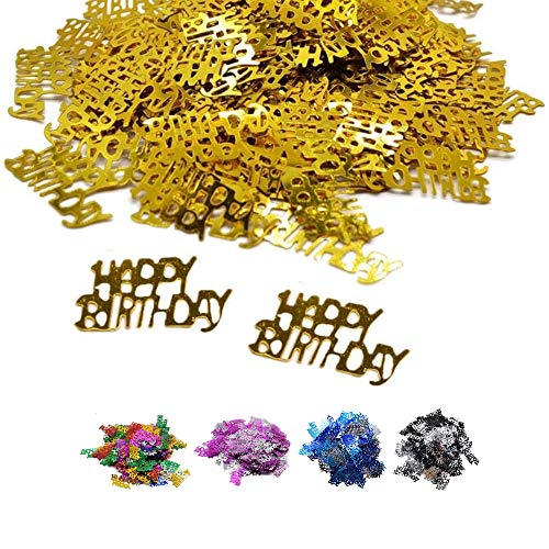 DIWULI, Happy Birthday Konfetti gold, Geburtstags Tisch-Konfetti, Tisch-Deko, Glitter, goldene Geburtstags-Deko Streudeko für Geburtstagsfeier, Motto-Party, Dekoration, Geschenk-Deko, DIY, basteln von DIWULI