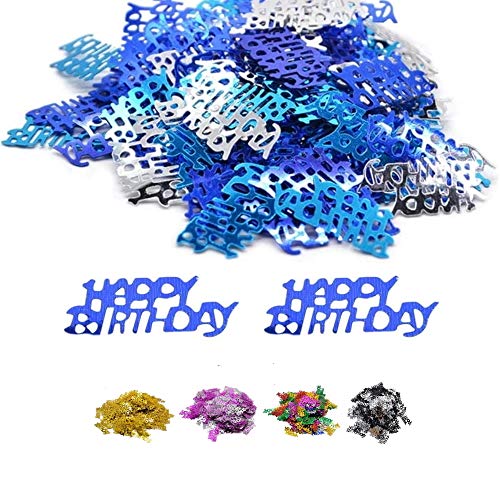 DIWULI, Happy Birthday Konfetti blau Silber, Geburtstags Tisch-Konfetti, Tisch-Deko, Glitter, Geburtstags-Deko Streudeko für Geburtstagsfeier, Motto-Party, Dekoration, Geschenk-Deko, DIY, basteln von DIWULI