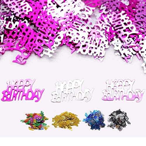 DIWULI, Happy Birthday Konfetti pink rose silber, Geburtstags Tisch-Konfetti, Tisch-Deko, Glitter, Geburtstags-Deko Streudeko für Geburtstagsfeier, Motto-Party, Dekoration, Geschenk-Deko, DIY, basteln von DIWULI